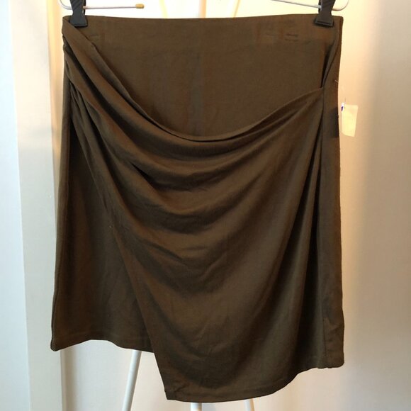VINCE OLIVE DRAPE FRONT JERSEY KNIT SKIRT M NWT - Picture 6 of 7